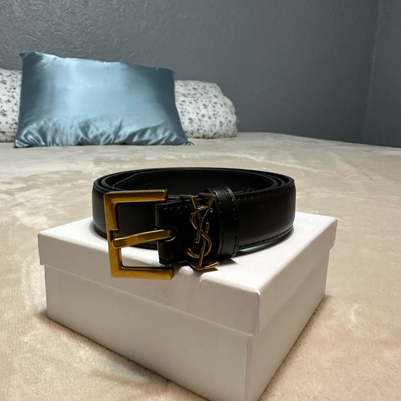 Yves Saint Laurent Black Belt with Gold Buckle - Picture 2 of 3